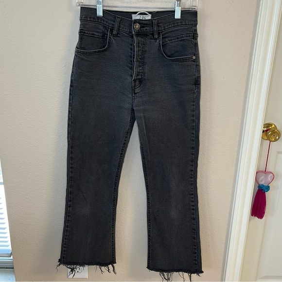 We the Free, Free People Black Raw Hem Crop Flare Button Fly Jeans Size 26 - Picture 5 of 6
